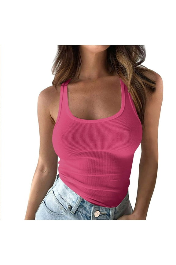 Womens Tank Tops Summer Sleeveless U Neck Ribbed Knit Basic Slim Going out Cami Tee Shirts