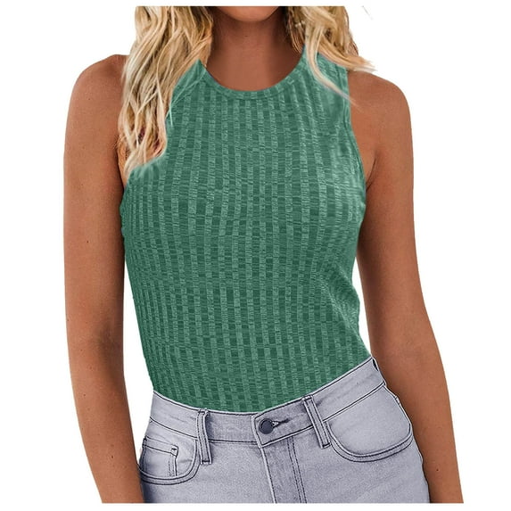 BLVB Womens Tank Tops Summer Sleeveless Crewneck Ribbed Knit Slim Fitted Blouse Basic Tees Tank Shirts