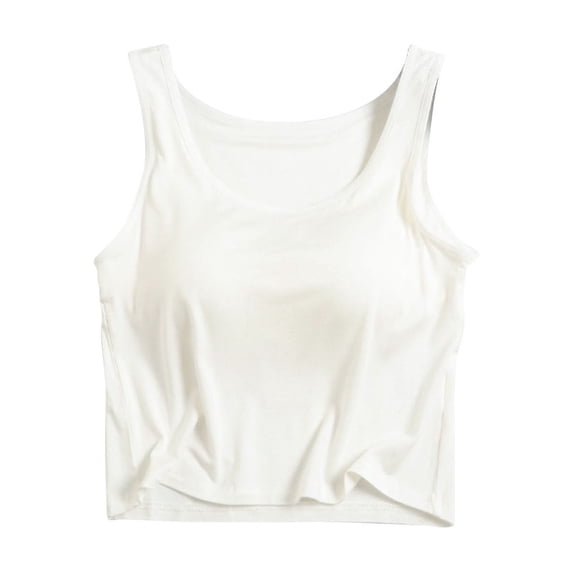BLVB Womens Tank Tops with Built in Bras Crewneck Sleeveless Undershirts Casual Comfy Summer Workout Sports Tees