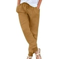 thumbnail image 1 of BLVB Womens Tapered Cotton Linen Pants Drawstring Elastic Waist Jogger Pants Casual Summer Trousers with Pockets, 1 of 5