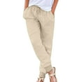 thumbnail image 1 of BLVB Womens Tapered Cotton Linen Pants Drawstring Elastic Waist Jogger Pants Casual Summer Trousers with Pockets, 1 of 5
