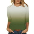 thumbnail image 1 of BLVB Womens Tops 3/4 Sleeve Gradient Cute Tops Crewneck Slim Fit Half Sleeve Tshirts Shirts Fall Fashion Blouse Tunic Green, 1 of 5