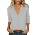 thumbnail image 1 of BLVB Womens Tops 3/4 Sleeve V Neck Button down Shirts Business Casual Outfit Tunic Blouse Ladies Basic Tees Summer Fall Top, 1 of 6