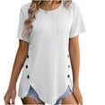 thumbnail image 1 of BLVB Womens Tops Dressy Casual Short Sleeve Crewneck Textured Tunic Tops Side Button Asymmetrical Blouses Shirts, 1 of 7