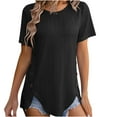 thumbnail image 1 of BLVB Womens Tops Dressy Casual Short Sleeve Crewneck Textured Tunic Tops Side Button Asymmetrical Blouses Shirts, 1 of 6
