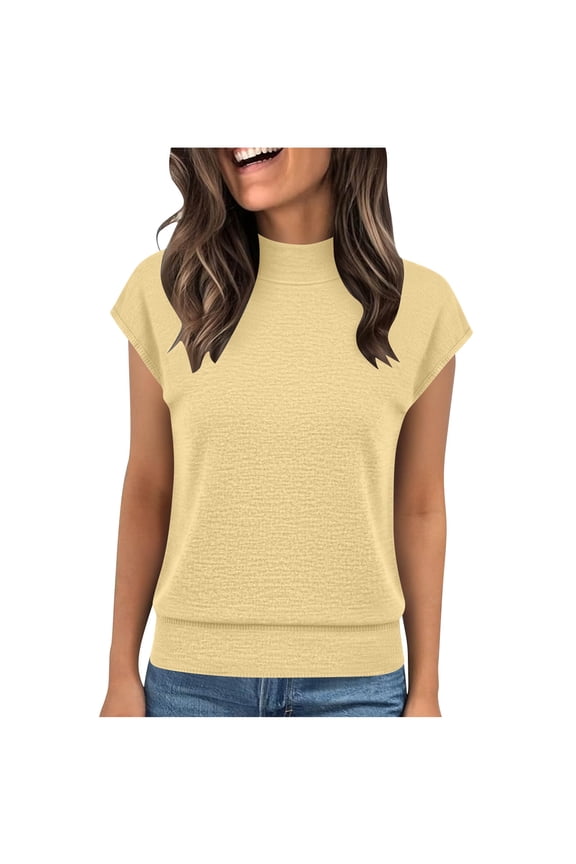 Womens Tops Short Sleeve Banded Bottom Summer Tops Mock Neck T Shirts Casual Ladies Tees Work Office Clothing