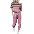 thumbnail image 1 of BLVB Womens Tracksuit Summer 2 Piece Outfits Casual Short Sleeve Tops and Drawstring Jogger Pants Sets with Pockets, 1 of 5