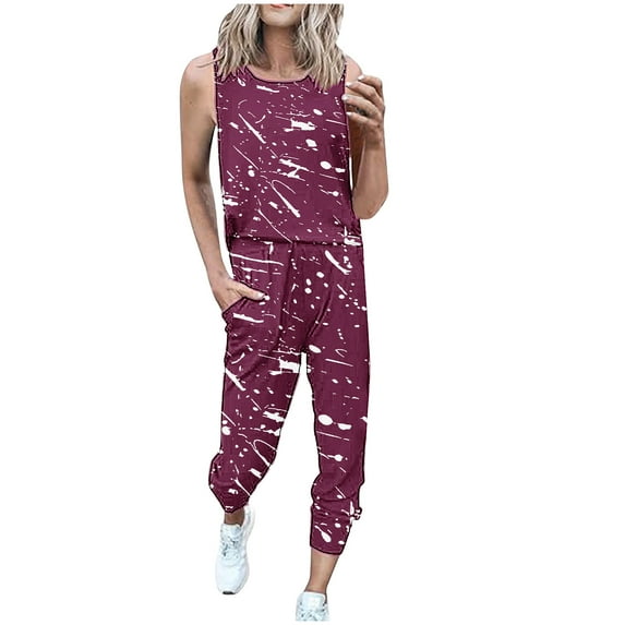 BLVB Womens Tracksuit Summer 2 Piece Outfits Casual Sleeveless Tank Tops and Drawstring Pants Lounge Sets with Pock