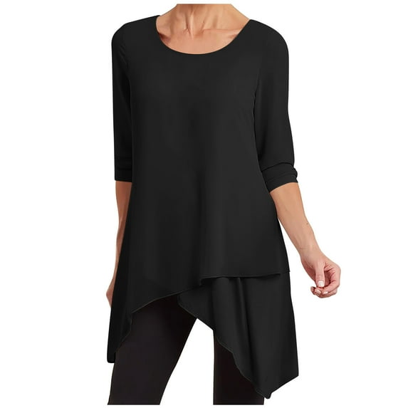 BLVB Womens Tunic Tops to Wear with Leggings Crewneck Long Sleeve Irregular Hem Casual Plus Size Shirts Tees