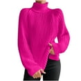 thumbnail image 1 of BLVB Womens Turtleneck Oversized Sweater Long Sleeve Split Hem Casual Cozy Knit Pullover Tunic Sweater for Fall Winter Hot Pink, 1 of 7
