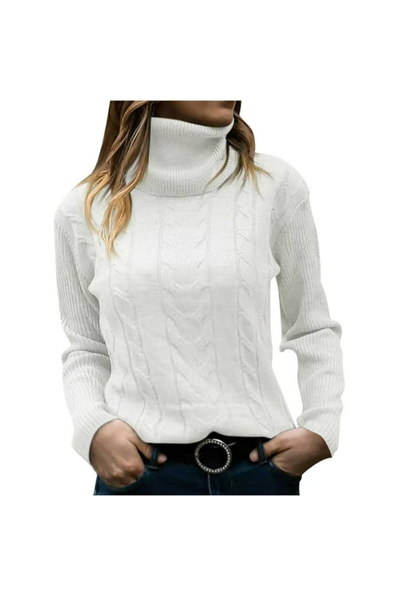 Womens’ Turtleneck Pullover Cable Long Sleeve Basic Soft Sweater Solid Color Fall Winter Trendy Knit Tops