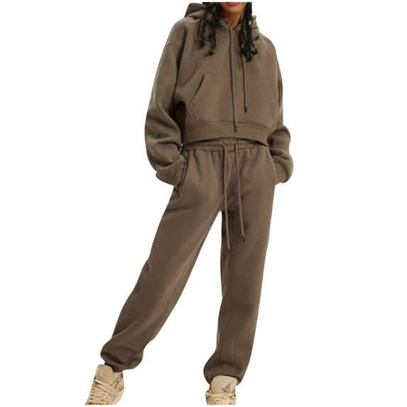 BLVB Womens Two Piece Outfits Sweatsuit Set Hooded Sweatshirt and Drawstring Sweatpant Fall Lounge Set Tracksuit