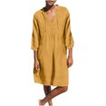 thumbnail image 1 of BLVB Womens V Neck Cotton Casual Loose Tunic Summer Fall Dresses Beach Sundress Vacation Dress 3/4 Sleeve Pocket, 1 of 6