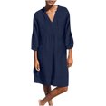 thumbnail image 1 of BLVB Womens V Neck Cotton Casual Loose Tunic Summer Fall Dresses Beach Sundress Vacation Dress 3/4 Sleeve Pocket, 1 of 6