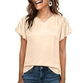 thumbnail image 1 of BLVB Womens V Neck Silk Satin Tops Dressy Short Sleeve Work Tunic Blouses Spring Summer Loose T Shirts Business Casual Outfits, 1 of 6