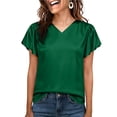 thumbnail image 1 of BLVB Womens V Neck Silk Satin Tops Dressy Short Sleeve Work Tunic Blouses Spring Summer Loose T Shirts Business Casual Outfits, 1 of 6