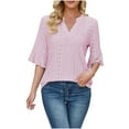thumbnail image 1 of BLVB Womens V Neck Summer Tops Ruffle Half Sleeve Tee Shirts Hollow out Basic Casual Work Blouses Tunic Tops, 1 of 6