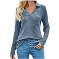 thumbnail image 1 of BLVB Womens V Neck Sweaters 2024 Fall Long Sleeve Knit Ribbed Tops Tunic Pullover Sweater Casual Lapel Shirts Blouses, 1 of 7