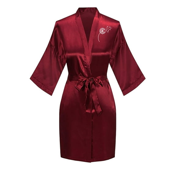 BLVB Womens Valentine's Day Silk Satin Robes Printed Wedding Party Bathrobe Sleepwear Nightdress Gowns with Belt
