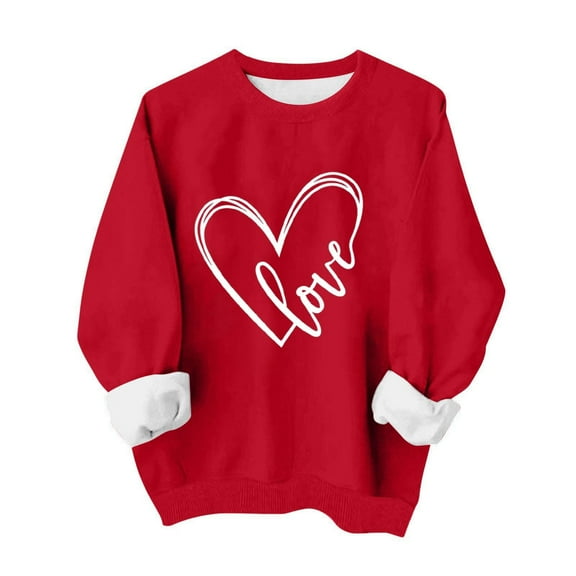 BLVB Womens Valentines Crewneck Sweatshirt Love Heart Print Long Sleeve Pullover Tops Oversized Clothes