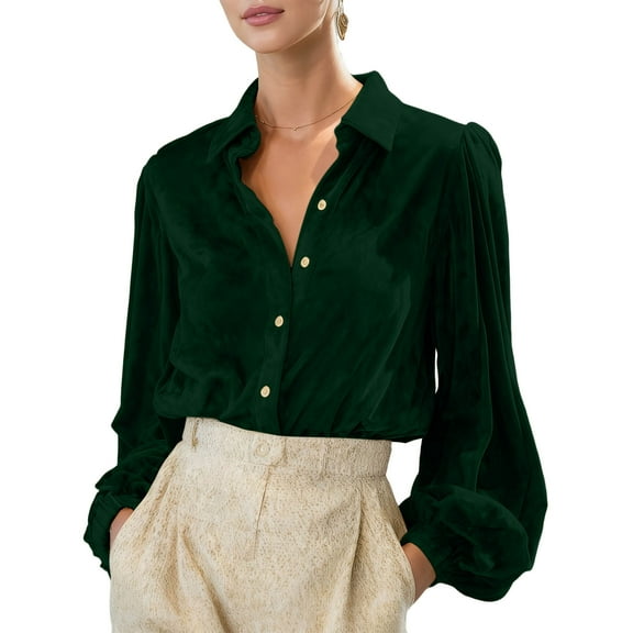 BLVB Womens Velvet Long Sleeve Button down Shirt Casual Retro Blouse Lapel Tunic Tops Fall Shacket Jacket