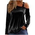 thumbnail image 1 of BLVB Womens Velvet Tops Fall Elegant One Shoulder Long Sleeve Blouse Holiday Shirts Spring Fashion Outfits, 1 of 7