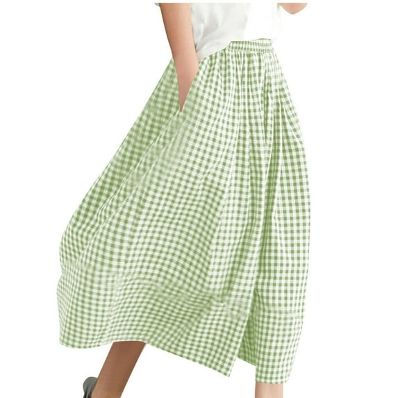 BLVB Womens Wide Leg Capri Pants Plaid Culottes Summer Elastic Waist Palazzo Trousers Bottoms for Beach Vacation with Pockets