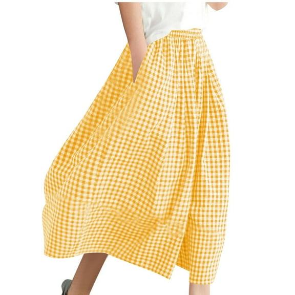 BLVB Womens Wide Leg Capri Pants Plaid Culottes Summer Elastic Waist Palazzo Trousers Bottoms for Beach Vacation with Pockets