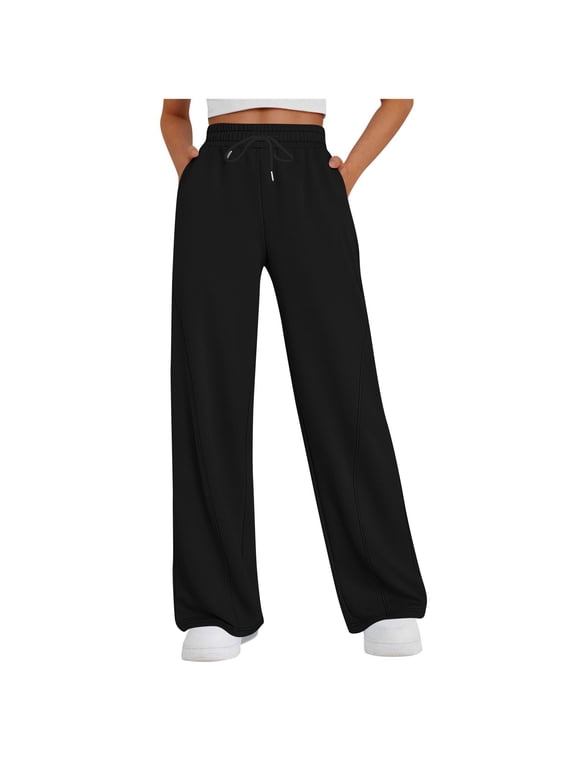 Womens Wide Leg Sweatpants High Waisted Baggy Lounge Pants Fashion Ladies Drawstring Athletic Joggers with Pockets