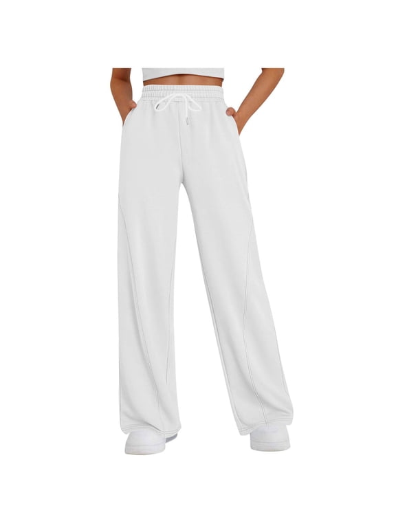 Womens Wide Leg Sweatpants High Waisted Baggy Lounge Pants Fashion Ladies Drawstring Athletic Joggers with Pockets