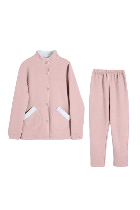 Womens Winter Fleece Pajamas 2 Piece Outfits Plush Cozy Button down Tops and Pants Sets Sleepwear with Pockets