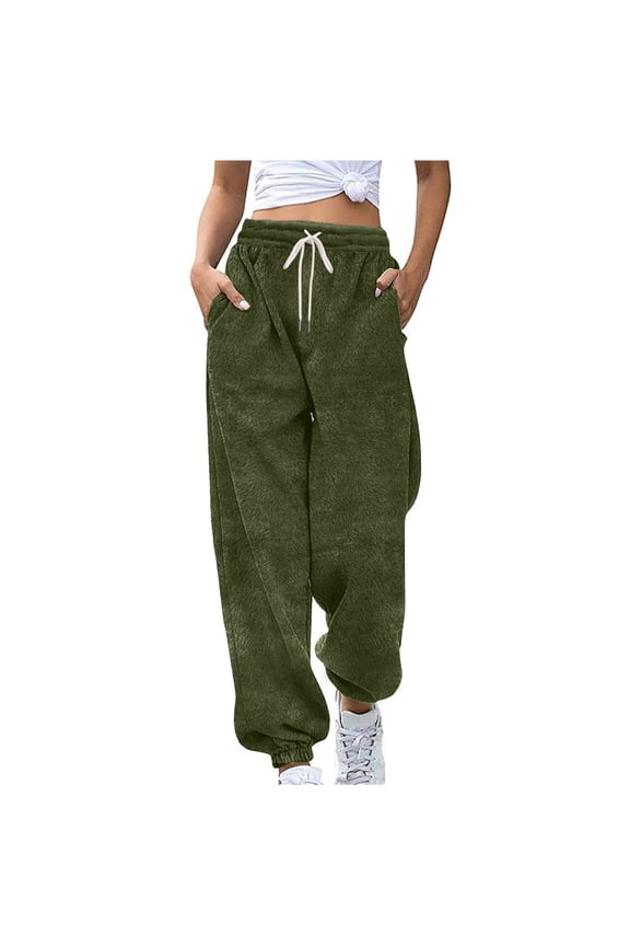 Womens Winter Fleece Sweatpants Drawstring Waist Joggers Pants Thick Thermal Comfy Lounge Trousers with Pockets