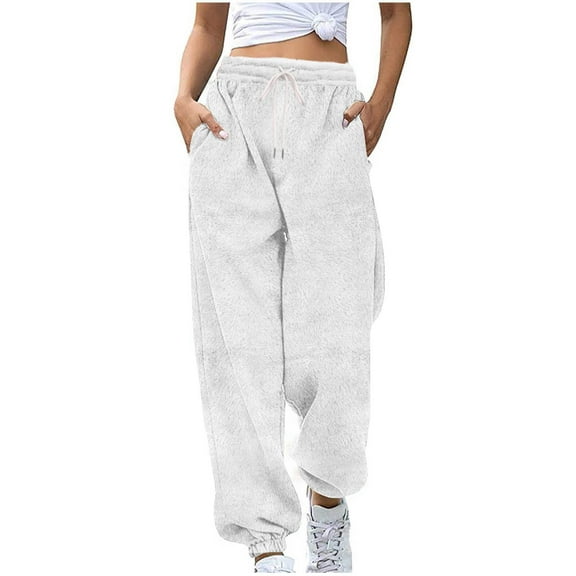 BLVB Womens Winter Fleece Sweatpants Drawstring Waist Joggers Pants Thick Thermal Comfy Lounge Trousers with Pockets