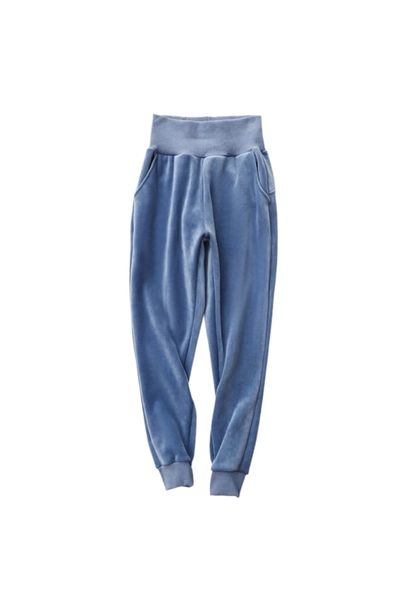 Womens Winter Sherpa Fleece Lined Sweatpants High Waist Stretchy Thick Soft Jogger Pants Plush Warm Lounge Trousers Blue