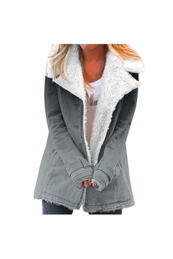 Womens Winter Warm Fuzzy Fleece Lined Jacket Notch Collar Thermal Plush Coats Thicker Outerwear Fashion Clothes