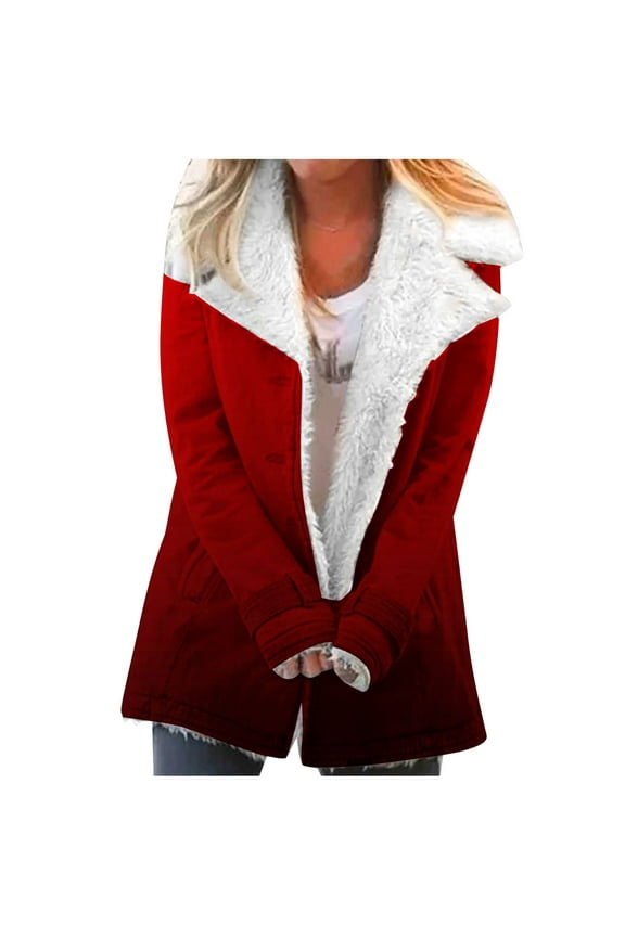 Womens Winter Warm Fuzzy Fleece Lined Jacket Notch Collar Thermal Plush Coats Thicker Outerwear Fashion Clothes