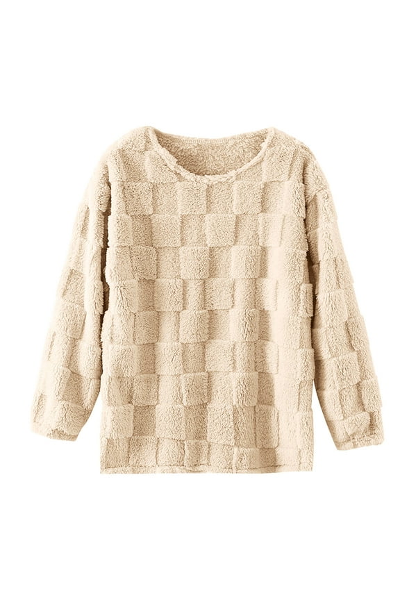Womens Winter Warm Fuzzy Fleece Pullover Long Sleeve Crewneck Casual Cozy Sweatshirts Sherpa Sweaters Loungewear