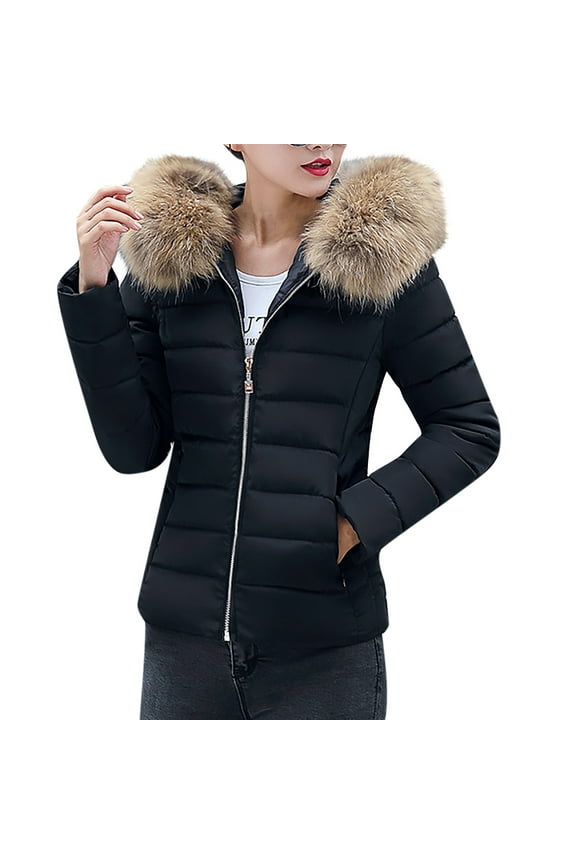 Womens Winter Warm Puffer Jacket Full Zip Long Sleeve Guilted Coats for Women Bubble Padded Hooded Coat Outerwear