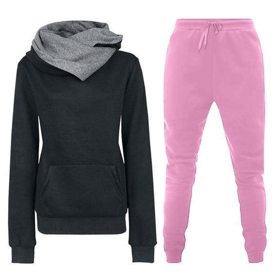 BLVB Womens Winter Warm Two-piece Outfits Fuzzy Pullover Hoodies Sweatpants Set Pockets Tracksuits Womens Clothes