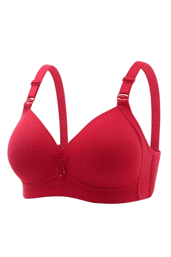 Womens Wireless Bras with Support and Lift Plus Size Lift Push up Bras Full Coverage Comfort Wirefree Bralettes Red