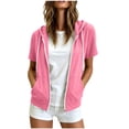 thumbnail image 1 of BLVB Womens Zip up Hoodie Casual Loose Short Sleeve Jacket Drawstring Full Zip Sweatshirt with Pockets, 1 of 6