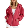thumbnail image 1 of BLVB Womens Zip up Hoodies Cozy Fall Winter Sweatshirts Long Sleeve Drawstring Jackets Coat Outerwear with Pocket Red, 1 of 6