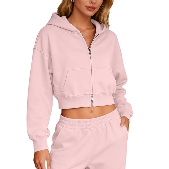 BLVB Womens Zip up Hoodies Jackets Cropped Sweatshirts Fall Outfits Casual Comfy Workout Tops Winter Clothes