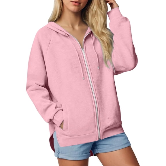BLVB Womens Zip up Hoodies Oversized Sweatshirts Fall Fashion Outfits Side Slit Casual Jackets Winter Clothes with Pockets