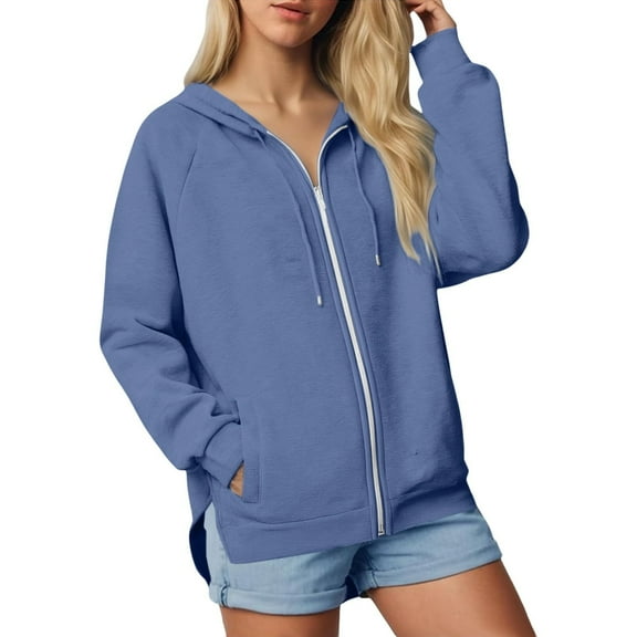 BLVB Womens Zip up Hoodies Oversized Sweatshirts Fall Fashion Outfits Side Slit Casual Jackets Winter Clothes with Pockets