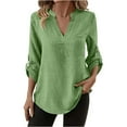 thumbnail image 1 of BLVB Work Tops for Women V Neck Henley Roll up Long Sleeve Dressy Casual Shirts Ladies Loose Office Blouses Tunic, 1 of 7
