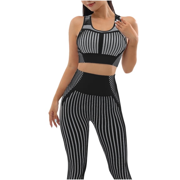 BLVB Workout Outfits for Women 2 Piece Outfits Seamless Crop Tank High Waist Yoga Leggings Sets Active Wear Black