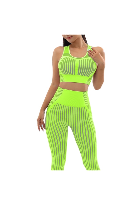 Workout Outfits for Women 2 Piece Outfits Seamless Crop Tank High Waist Yoga Leggings Sets Active Wear Green