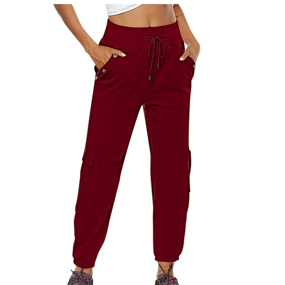 BLVB Workout Pants for Women Elastic High Waisted Drawstring Sweatpants Solid Casual Running Lounge Trouser with Pockets
