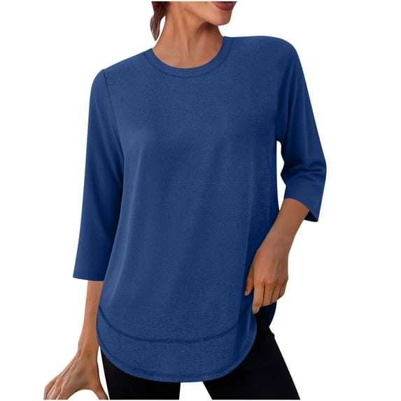 BLVB Workout Shirts for Women Athletic Shirt Yoga Gym Tops Sportwear 3/4 Sleeve Crewneck Casual Basic Tees